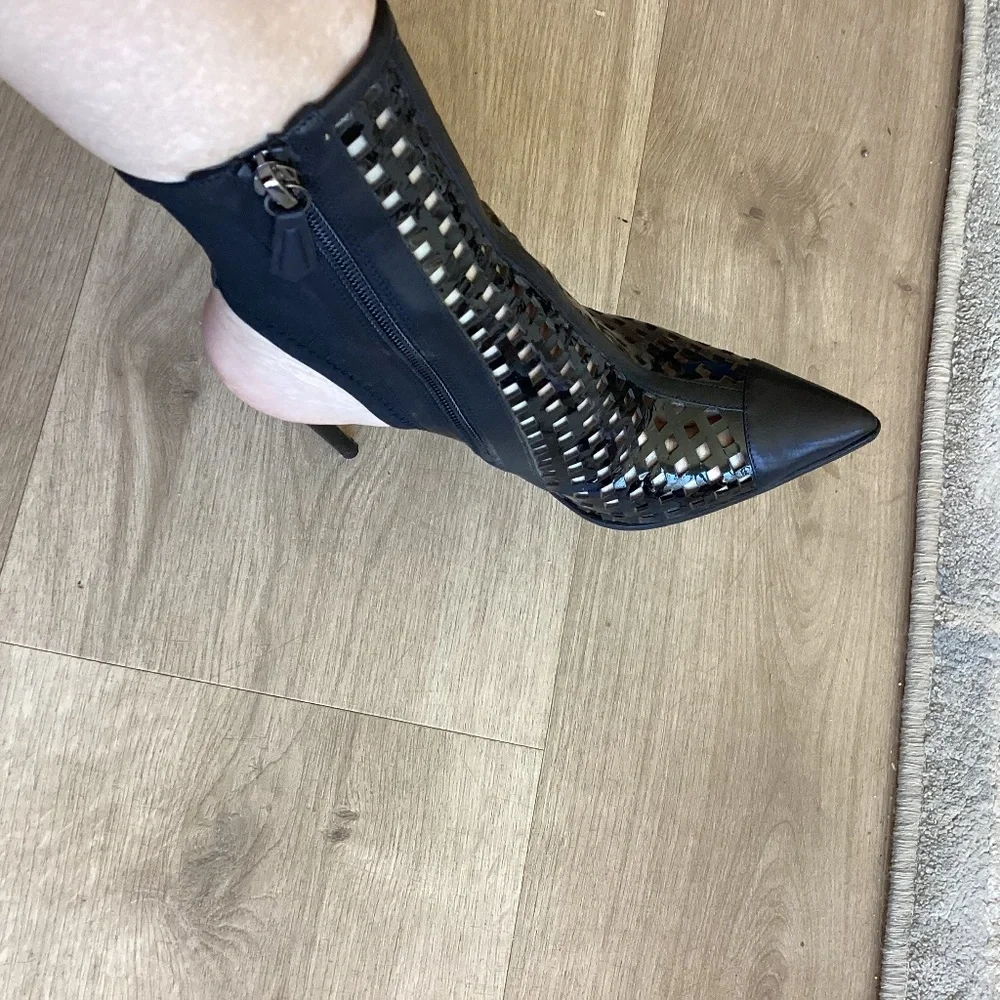 REDUCED Reed Krakoff 37.5 EU 7 US Black Perforated Patent Leather Ankle Boots